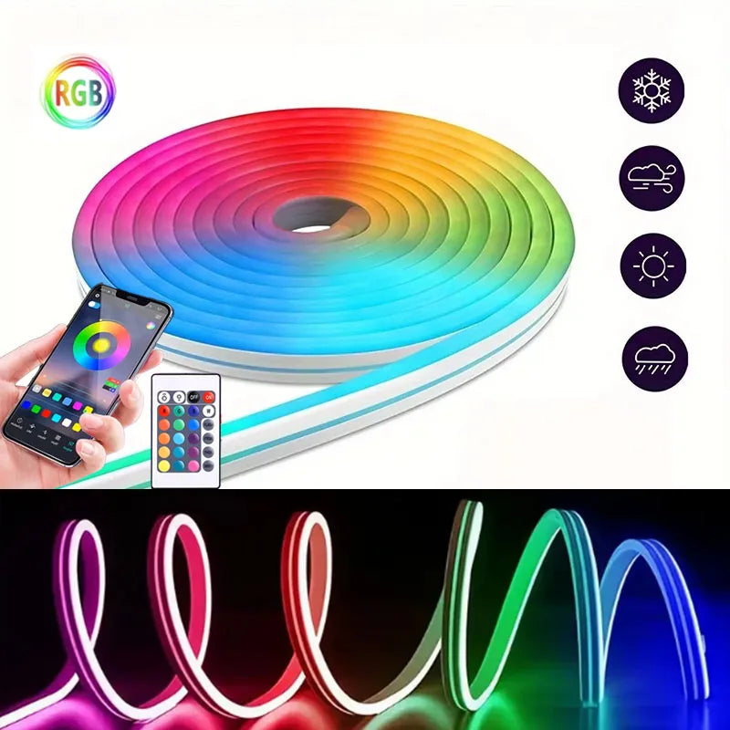 RGB Neon Lights Strip 1-5M Bluetooth App Remote Waterproof