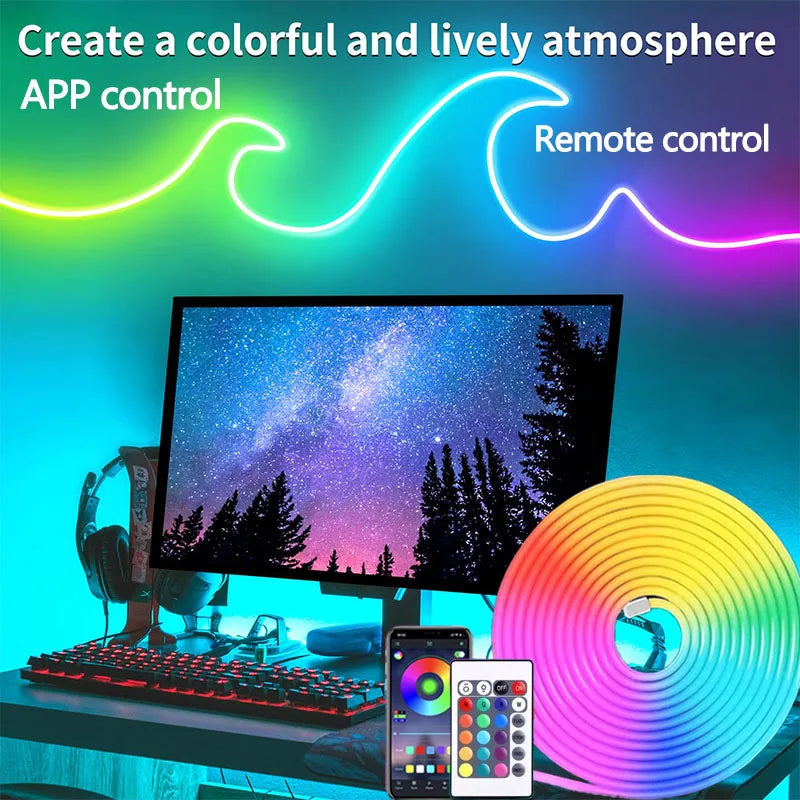 RGB Neon Lights Strip 1-5M Bluetooth App Remote Waterproof