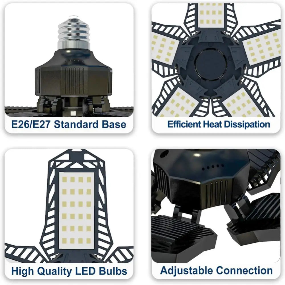 Adjustable LED Garage Lights 5 Panels 5000 Lumen Shop Lamp