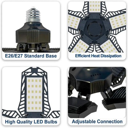 Adjustable LED Garage Lights 5 Panels 5000 Lumen Shop Lamp